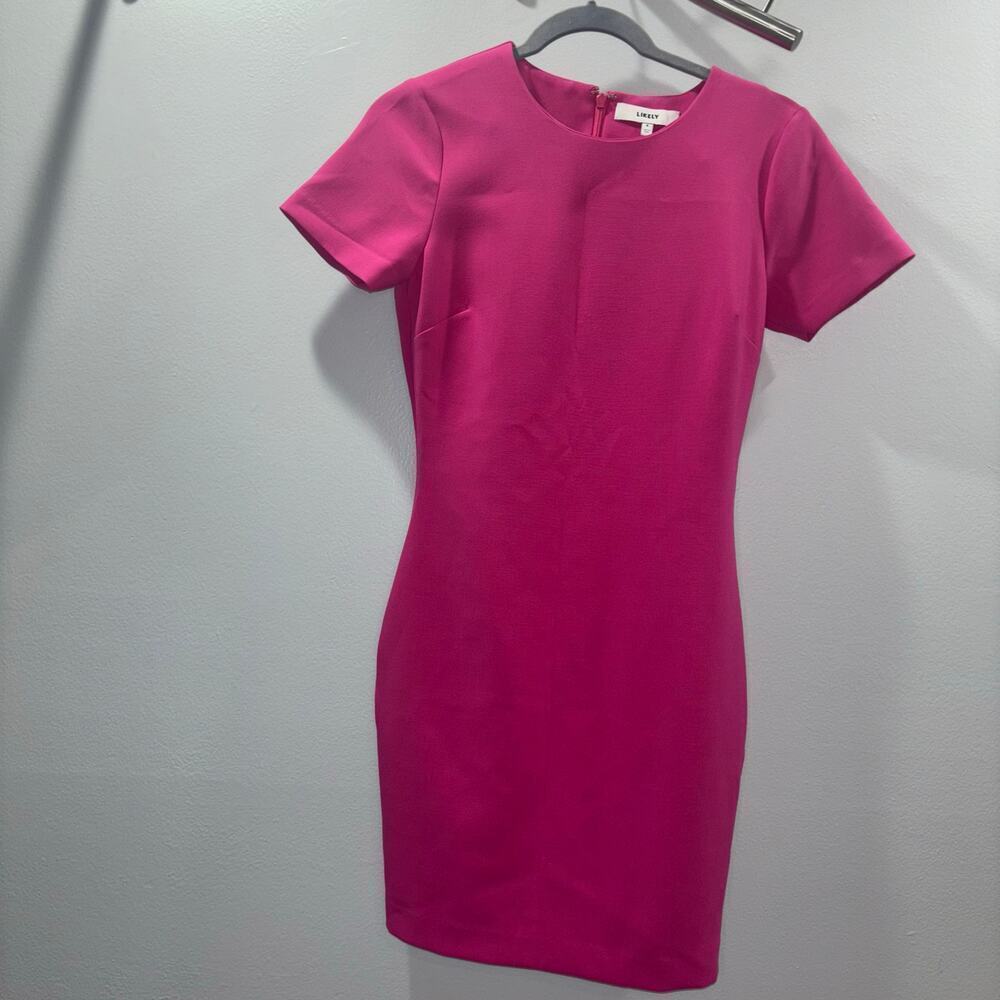 LIKELY Hot Pink Bodycon Short Sleeve Cocktail Sheath Dress - Size 4 - Picture 3 of 12